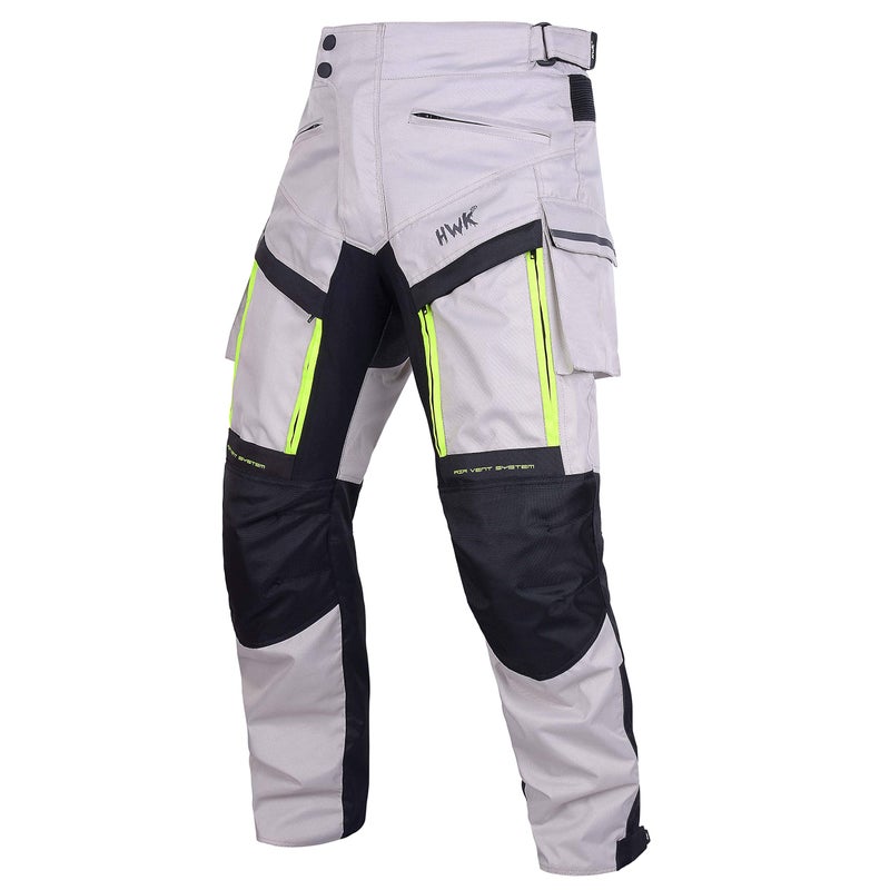 HWK Waterproof Motorcycle Cargo Pants, Durable Motorcycle Riding Pants with CE Armor and Multiple Pockets, Machine Washable Hi-Vis Polyester Moto Gear for Men - Silver, Waist 30"-32", Inseam 32" - Image 1